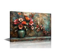 TISHIRON 1 Panel Large Wall Art Vintage Vases and a Variety of Beautiful Flowers Posters and Prints 3D Floral Picture Poster for Home Wall Decorations, Wooden Framed Ready to Hang, 36" Wx24 H