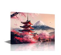 TISHIRON 1 Panel Mount Fuji Canvas Painting House Decoration Landscape Wall Art Decor for Living Room Bedroom Cherry Blossom Poster Pictures Modern Office Wall Décor (36x24in)