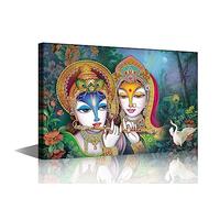 TISHIRON 1 Panel Radha Krishna Modern Wall Art Hinduism House Decorations for Living Room Hindu God Canvas Wall Art Paintings for Bedroom Office Decor Artwork Framed Easy to Hang - 12" Wx18 H
