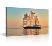 TISHIRON 1 Panel Sailing Ship Canvas Wall Art for Bedroom Living Room Yacht Sailing at Sunset Modern Home Decor Painting Pictures Seascape Office Wall Decor House Artwork Frame, 24x16in