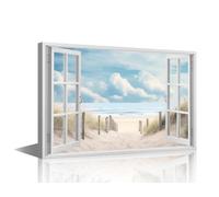 TISHIRON 1 Panel Seascape Wall Art for Home Wall Decor Beach 3D Fake Windows Canvas Wall Art, Ocean Posters Prints Pictures for Home Decoration Living Room, 36x24in