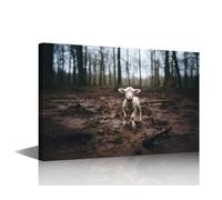 TISHIRON 1 Panel Sheep Pictures for Living Room Lamb Canvas Wall Art House Decor Animals Modern Office Wall Decor Forest Framed Large Wall Art for Home Bedroom, 24" Wx36 H