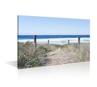 TISHIRON 1 Panel Vintage Wall Art Sea Beach Wooden Walkway Home Decor Beach Coastal Canvas Wall Art Ocean Paintings Artwork for Living Room Bedroom Wooden Framed Ready to Hang, 12" Wx18 H