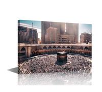 TISHIRON 1 Panel Wall Art Decor Mecca Mosque Canvas Wall Decorations Religious Culture Paintings Pictures Mecca Saudi Arabia Home Decor for Living Room Artwork Framed Ready to Hang (16''Wx 24''H)