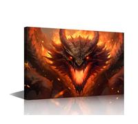 TISHIRON 1 Panel Wall Art Dragon King Roar Painting Print On Canvas Pictures for Men Boys Bedroom Home Decor Firedragon Modern Artwork Paintings Stretched Frame Ready to Hang, 36x24in