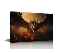 TISHIRON 1 Panel Wall Art Dragon King Roar Poster on Canvas, USA Art Paintings Medieval Fantasy Picture Giclee Mountain Artwork Prints for Modern Office Home Decoration, 18x12in