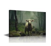 TISHIRON 1 Panel Wall Art Sheep Poster on Canvas, USA Art Paintings Animals Picture Giclee Lamb Forest Artwork Prints for Modern Office Home Decoration, 12" Wx18 H
