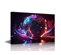 TISHIRON 1 Panel Wall Decor Neon Colorful Global World in Cyber Space Pictures Posters, Digital World Wall Art for Living Room Bedroom Decoration, Framed Gallery-Wrapped Ready to Hang, 24" Wx16 H