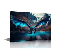 TISHIRON 1 Panel Wall Pictures for Living Room Blue Dragon Painting on Canvas Wall Decor Art Ice Dragon Bedroom Wall Art Snowy Mountain Modern Artwork Framed Ready to Hang, 36x24in