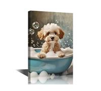 TISHIRON 1 Panels Bathing Animals Wall Art Cute Dog Poster Wall Decor Animals Bubbles Wall Art for Living Room Modern Home Decor Animal Bathroom Accessories Framed Ready to Hang (16" Wx24 H)