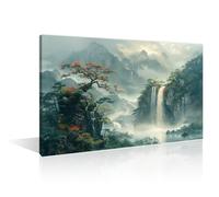 TISHIRON 1 Panels Canvas Prints Majestic Chinese Landscape Painting Wall Art Modern Home Decor Waterfalls and Cliffs Poster Living Room Bedroom Decor Artwork Painting Framed Ready to Hang 12" Wx18 H