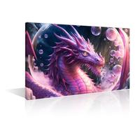 TISHIRON 1 Panels Colorful Dragon Wall Art Beautiful Pink Dragon Wall Pictures Posters & Prints Dragon Prints for Wall Decor Giclee Wooden Framed Gallery-Wrapped Ready to Hang 12" Wx18 H