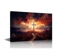 TISHIRON 1 Panels Crucifix Home Decor Wall The Holy Cross Large Canvas Wall Art Jesus Christianity Bedroom Wall Decor Pictures Posters & Prints Modern Home Decor Framed Ready to Hang (24" Wx36 H)