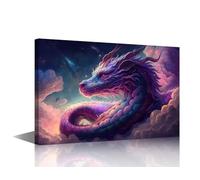 TISHIRON 1 Panels Dragon Home Decor Wall Purple Dragon Large Canvas Wall Art Mythical Creatures Bedroom Wall Decor Pictures Posters & Prints Modern Home Decor Framed Ready to Hang (24" Wx36 H)