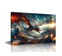 TISHIRON 1 Panels Dragon Posters Wall Art Magic Fantasy Dragon Canvas Art Wall Decor Mythical Creatures Living Room Wall Decor Pictures Modern Artwork Stretched and Framed Ready to Hang (12" Wx18 H)