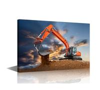 TISHIRON 1 Panels Excavator Living Room Wall Decor Excavator at Construction Site Canvas Wall Art for Bedroom Modern Home Decor Wall Art Paitings Stretched and Framed Ready to Hang (12" Wx18 H)