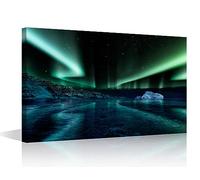 TISHIRON 1 Piece Abstract Canvas Wall Art for Bedroom Living Room Northern Lights Modern Home Decor Greenland Fjord Painting Pictures Office Wall Decor Contemporary House Artwork Frame, 16" Wx24 H