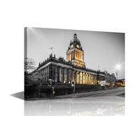 TISHIRON 1 Piece Bathroom Decor Wall Art City Centre of Leeds Home Decor for Living Room Leeds Town Hall Balck and White Wall Art Stretched and Framed Ready to Hang (24''Wx 36''H)