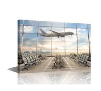 TISHIRON 1 Piece Canvas Prints Airport Terminal Lounge Wall Art Airplane Modern Home Decor Aircraft Poster Living Room Bedroom Decoration Artwork Painting Framed Ready to Hang, 18x12in