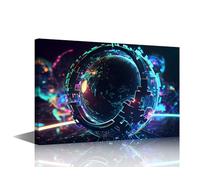 TISHIRON 1 Piece Canvas Wall Art Cyber Space 3D Posters Digital World Canvas Prints Art for Living Room Bedroom Decoration, Artificial Intelligence Artwork Giclee Framed Ready to Hang, 36" Wx24 H
