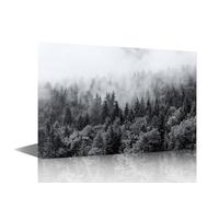 TISHIRON 1 Piece Canvas Wall Art for Bedroom Misty Woods Wall Art for Living Room Black and White Landscape Modern Artwork for Home Giclee Framed Ready to Hang 24x16in