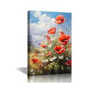 TISHIRON 1 Piece Canvas Wall Art Print Red Flowers Wall Art for Bedroom Poppy Wall Decor Paintings Wildflowers Modern Giclee Artwork for Office Home Decor Ready to Hang, 18x12in