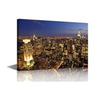 TISHIRON 1 Piece Canvas Wall Art Skyscraper Architecture Skyline Wall Painting Posters Pictures New York City Skyline Home Decor Modern Wall Decorations for Living Room Framed Ready to Hang 24x16 in