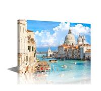 TISHIRON 1 Piece Canvas Wall Art Venice Bedroom Decor Modern Grand Canal Wall Decorations for Living Room Basilica of Santa Maria Della Sa Bathroom Decor Wall Art Framed Ready to Hang (24''Wx 36''H)