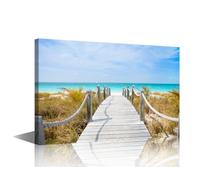 TISHIRON 1 Piece Caribbean Beach Canvas Wall Art Seascape Home Decor for Living Room Beach Wall Decor Modern Artwork Stretched and Framed Ready to Hang (24''Wx 36''H)