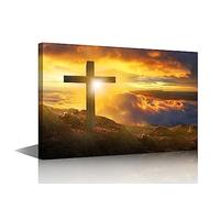 TISHIRON 1 Piece Christian Religion Wall Art for Home Wall Decor Jesus Crosses Canvas Wall Art, Christ Redeemer Posters Prints Pictures for Home Decoration Living Room Mountains, 24" Wx36 H