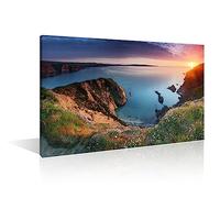 TISHIRON 1 Piece England Canvas Wall Art Pembrokeshire Coast Pictures for Bedroom Sunset Wall Paintings Contemporary Artwork UK Wall Decorations for Living Room Framed Ready to Hang (24''Wx 36''H)