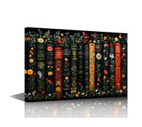 TISHIRON 1 Piece Flower and Leaf Canvas Paintings Vintage Books Bedroom Wall Art Botany Contemporary Home Decor Wall Art Modern Artwork Ready to Hang for Living Room Office, 36x24in