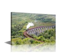 TISHIRON 1 Piece Glenfinnan Viaduct Wall Art Jacobite Steam Train Wall Decor Train Wall Decorations for Living Room, Bedroom, Bathroom, Office Framed Ready to Hang (12''Wx 18''H)