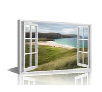TISHIRON 1 Piece Island Beach Wall Art for Home Decor 3D Window Effect Canvas Wall Art, Coastline Seascape Posters Prints Pictures for Bedroom Living Room Decorations, 36x24in