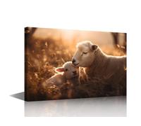 TISHIRON 1 Piece Lamb Wall Art for Bedroom Forest Canvas Art Wall Decor Sheep Modern Wall Art Pictures for Living Room Animals Artwork Paintings Giclee Framed Ready to Hang, 24" Wx36 H