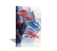 TISHIRON 1 Piece Landscape Painting Modern Wall Art Cliff Contemporary Artwork Print On Canvas Red Tree Bedroom Wall Art Pictures for Living Room Framed Ready to Hang, 36x24in