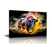 TISHIRON 1 Piece Large Wall Art for Living Room Bull Canvas Art Wall Decor Cow Modern Paintings for Bedroom Office Market Concept Framed Art Ready to Hang for Home - 36x24in