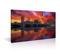 TISHIRON 1 Piece London Big Ben Wall Art for Living Room London England Skyline Wall Decorations Westminster Palace Thames River Landscape Bedroom Decor Artwork Framed Ready to Hang (12" Wx 18" H)