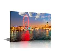 TISHIRON 1 Piece London Eye, Big Ben Wall Art London City Skyline Wall Decor River Thames Wall Decorations for Living Room, Bedroom, Bathroom, Office Framed Ready to Hang (12''Wx 18''H)