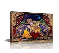 TISHIRON 1 Piece Radha Krishna Canvas Wall Art for Living Room Indian Hindu Gods Modern Abstract Painting Religious Lord Picture for Bedroom Office Home Wall Decorations Frame Wall Decor, 12" Wx18 H