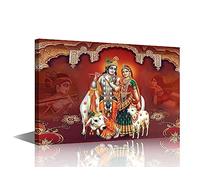 TISHIRON 1 Piece Radha Krishna Modern Home Decor Canvas Wall Art for Bedroom, Indian Hindu Gods Posters and Prints, Religious Painting Picture Office Wall Decor Framed Ready to Hang(24" Wx36 H)