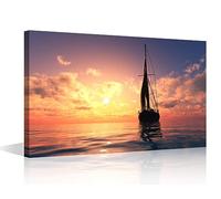 TISHIRON 1 Piece Sailing Yacht at Sunset Wall Art for Home Wall Decor Sea Horizon Canvas Wall Art, Ocean Landscape Posters Prints Pictures for Home Decoration Living Room, 36x24in