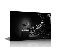 TISHIRON 1 Piece Set of Drums on Stage Canvas Wall Art Musical Instruments Home Decor for Living Room Music Wall Decor Artwork Stretched and Framed Ready to Hang (24''Wx 36''H)