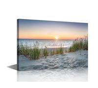 TISHIRON 1 Piece Sunset On Ocean Wall Decorations for Living Room Dune Top over North Sea Wall Art Ocean Beach Bedroom Decor Artwork for Home Walls Stretched and Framed Ready to Hang (12''Wx 18''H)