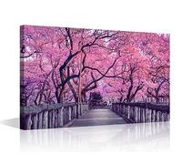 TISHIRON 1 Piece Wall Art Decor Painting on Canvas Sakura Scenery Pictures for Home Walls Natural Landscape Office Wall Art Pink Cherry Trees Framed Modern Artwork for Living Room Bedroom, 24x16in