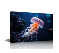 TISHIRON 1 Piece Wall Art Jellyfish in the Aquarium Underwater World Sea Animals Painting for Living Room Bedroom Decor Stretched and Framed Ready to Hang 16x24 inch