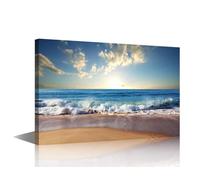 TISHIRON 1 Piece Wall Pictures for Living Room Sea Horizon Painting on Canvas Wall Decor Art Sea Waves Bedroom Wall Art Sunset Landscape Modern Artwork Framed Ready to Hang, 36x24in