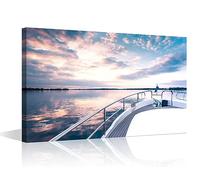 TISHIRON 1 Piece Wall Pictures for Living Room Seascape Skyline Painting on Canvas Wall Decor Art Yacht Sailing in Sea at Sunset Bedroom Wall Art Modern Artwork Framed Ready to Hang, 36x24in
