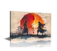 TISHIRON 1 Piece Warrior Wall Art for Living Room Yin Yang Wall Decorations for Bedroom Office Wall Decor Janpese Style Wall Painting Stretched and Framed Ready to Hang Home Decor (12''Wx 18''H)