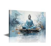 TISHIRON 1 Pieces Buddha Statue Wall Art for Living Room Sitting Buddha Large Canvas Wall Art Bronze Buddha Framed Wall Art for Bedroom Contemporary Home Decor Framed Ready to Hang (24" Wx36 H)
